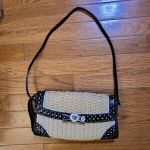 Brighton Straw Leather Heart Crossbody Shoulder Bag Polka Dot Trim